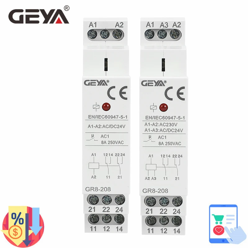 Shelly Relay Module - GEYA GR8-208 補助リレー中間スイッチ 8A 2SPDT 12V