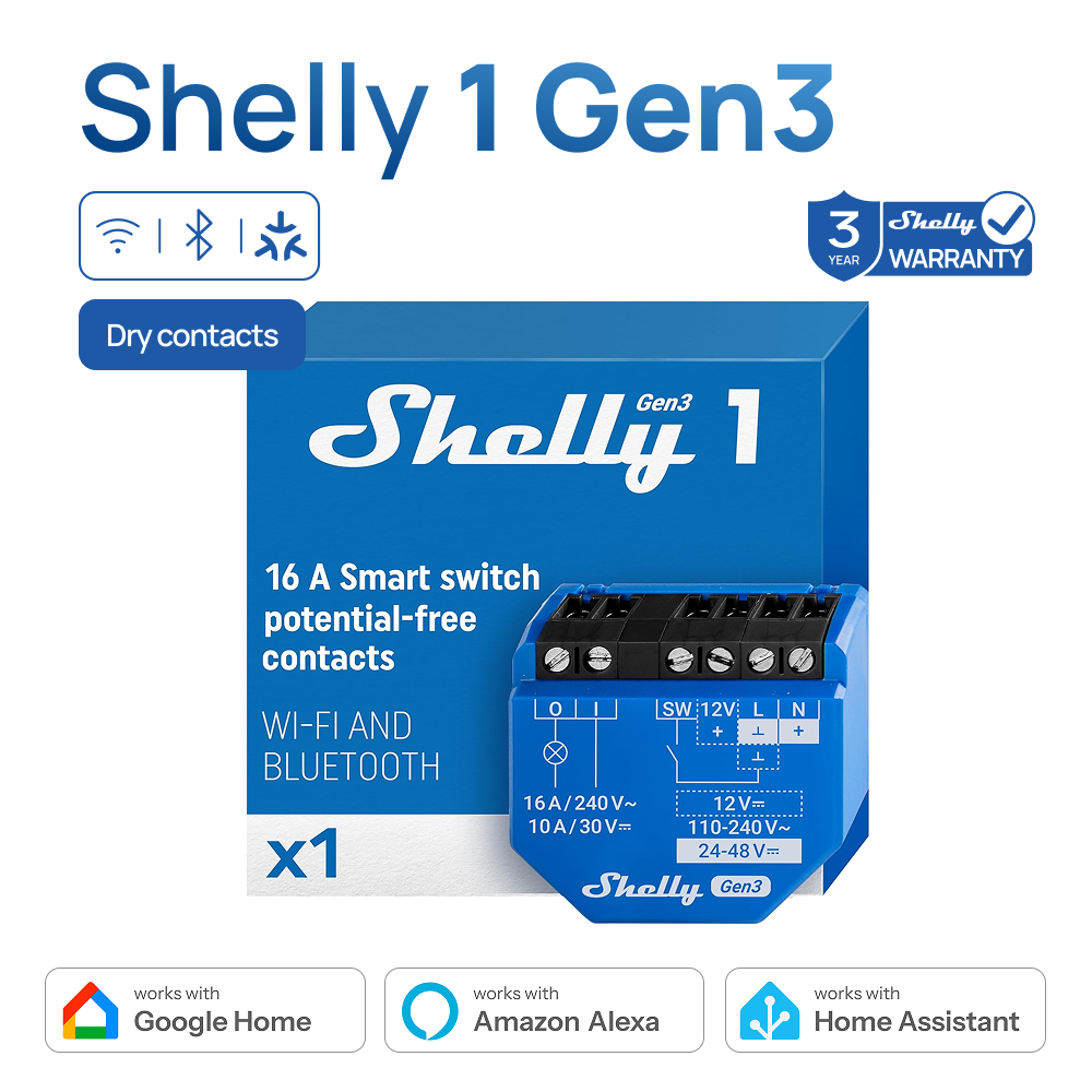 Shelly 1 Gen3 ドライコンタクトスマートスイッチ - Shelly Relay Module のレビューと価格